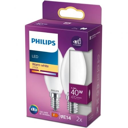 Philips Iluminacion Pack de 2 Bombillas LED Classic E14 4.3W 470Lm 2700K Philips Iluminacion Pack de 2 Bombillas LED Classic E14 4.3W 470Lm 2700K